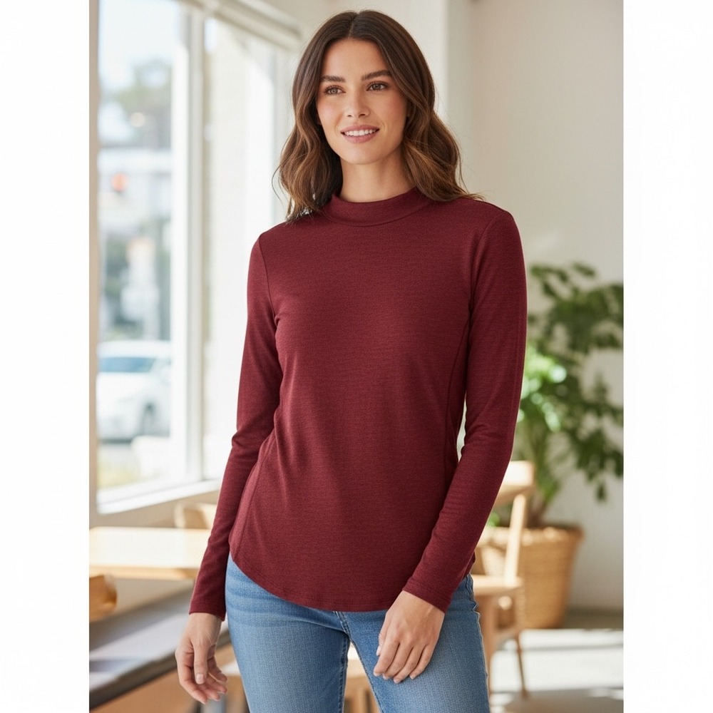 Universal Standard Mock Neck Long Sleeve Knit Top Burgundy‎ 4XS (s/xs)